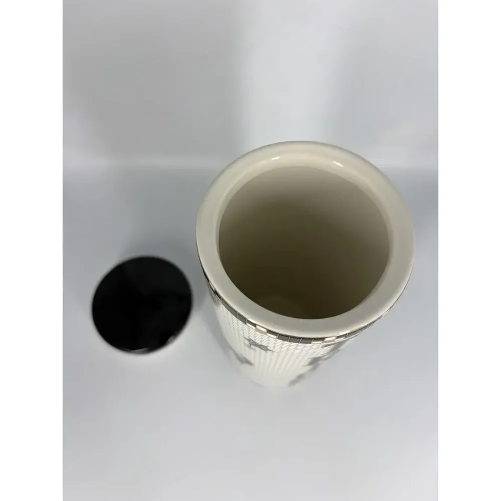 Anthropologie Bistro Tile Stoneware 24k Gold Accent Halloween Canister